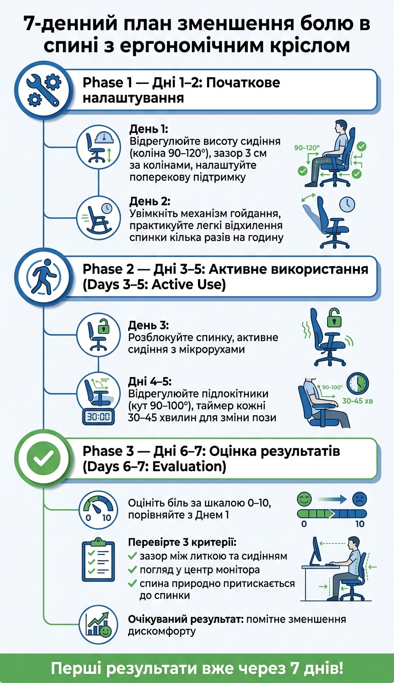7-денний план зменшення болю в спині з ергономічним кріслом