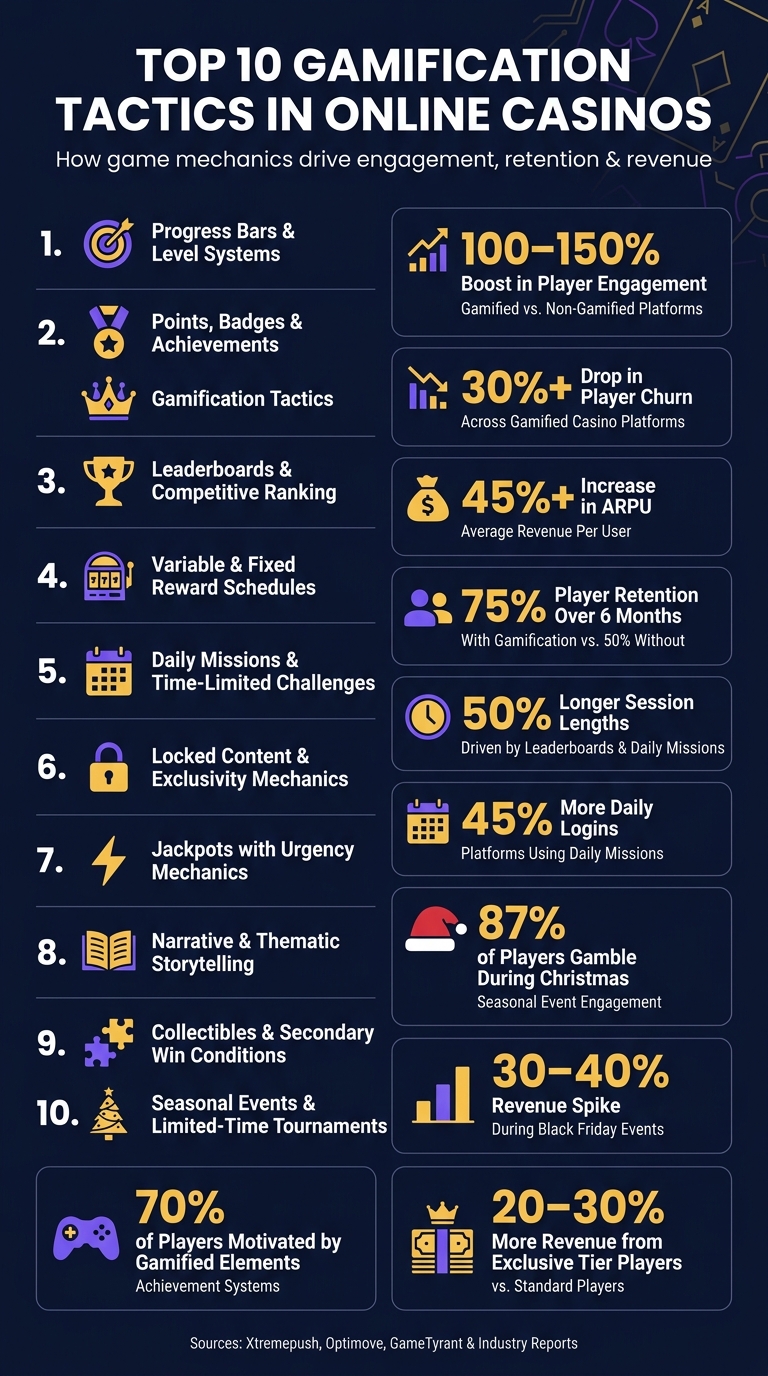 Top 10 Gamification Tactics in Online Casinos: Key Stats & Impact
