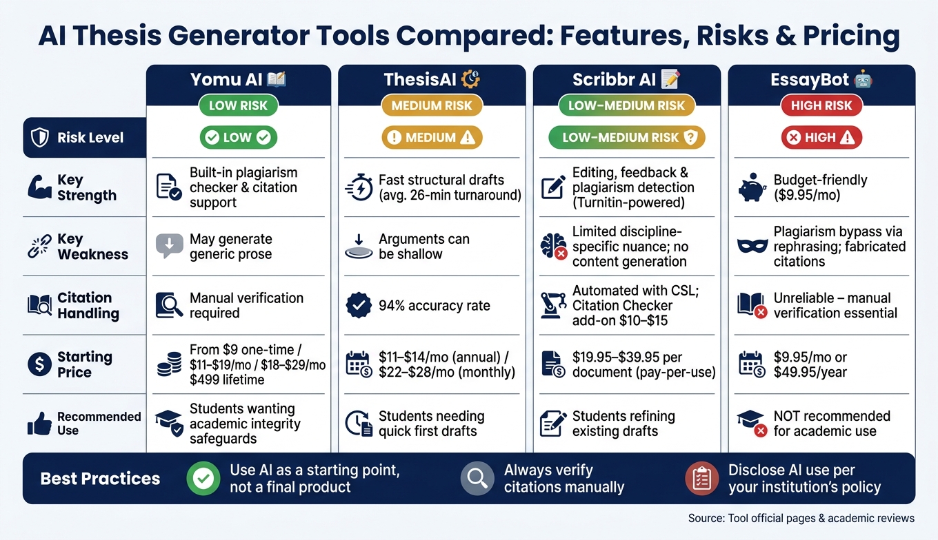 AI Thesis Generator Tools Compared: Features, Risks & Pricing