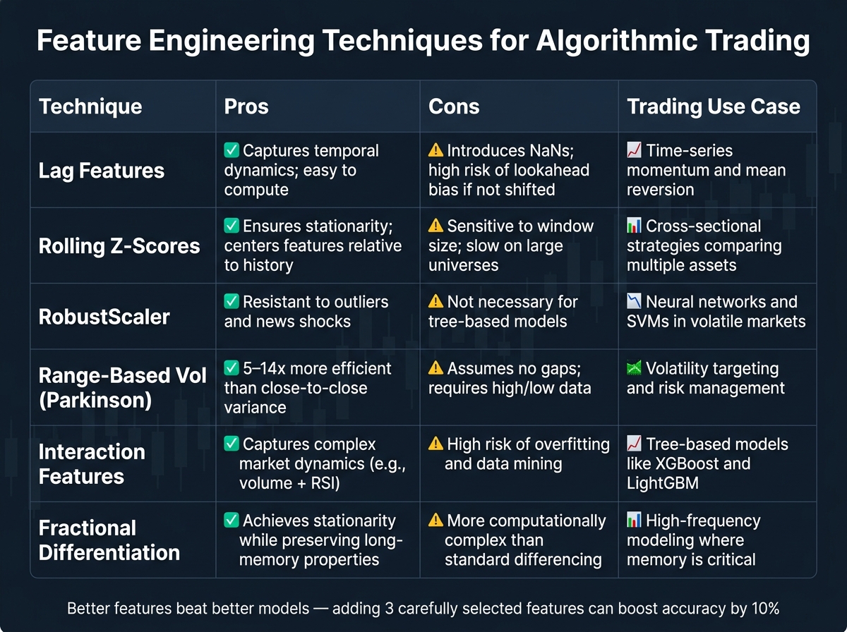 Feature Engineering Techniques for Algorithmic Trading: Pros, Cons & Use Cases