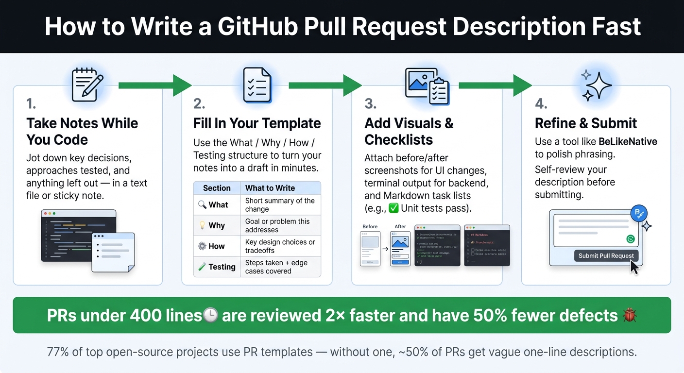 How To Write Clear GitHub Pull Request Descriptions Fast | BeLikeNative