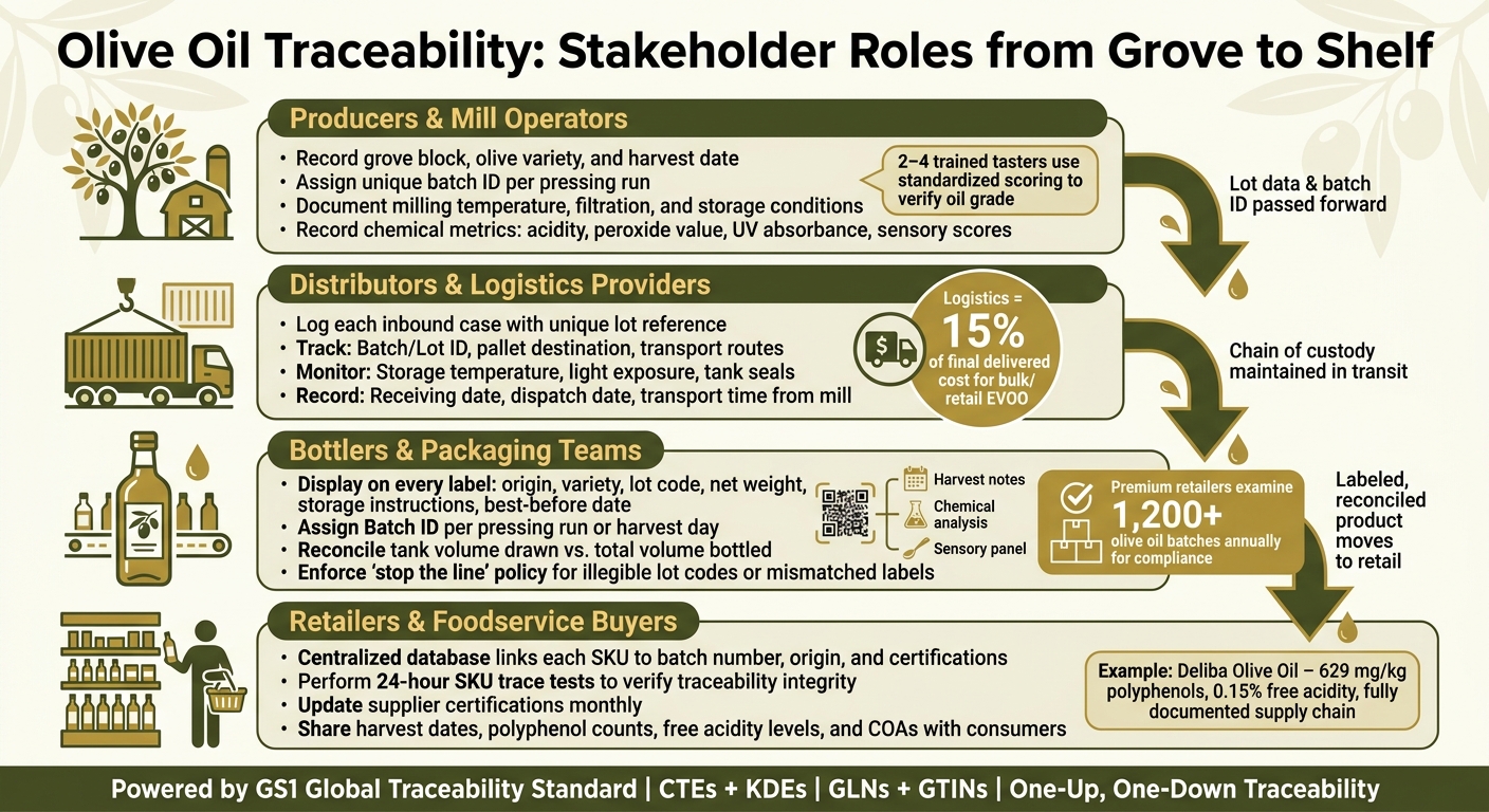 Olive Oil Traceability: Stakeholder Roles from Grove to Shelf