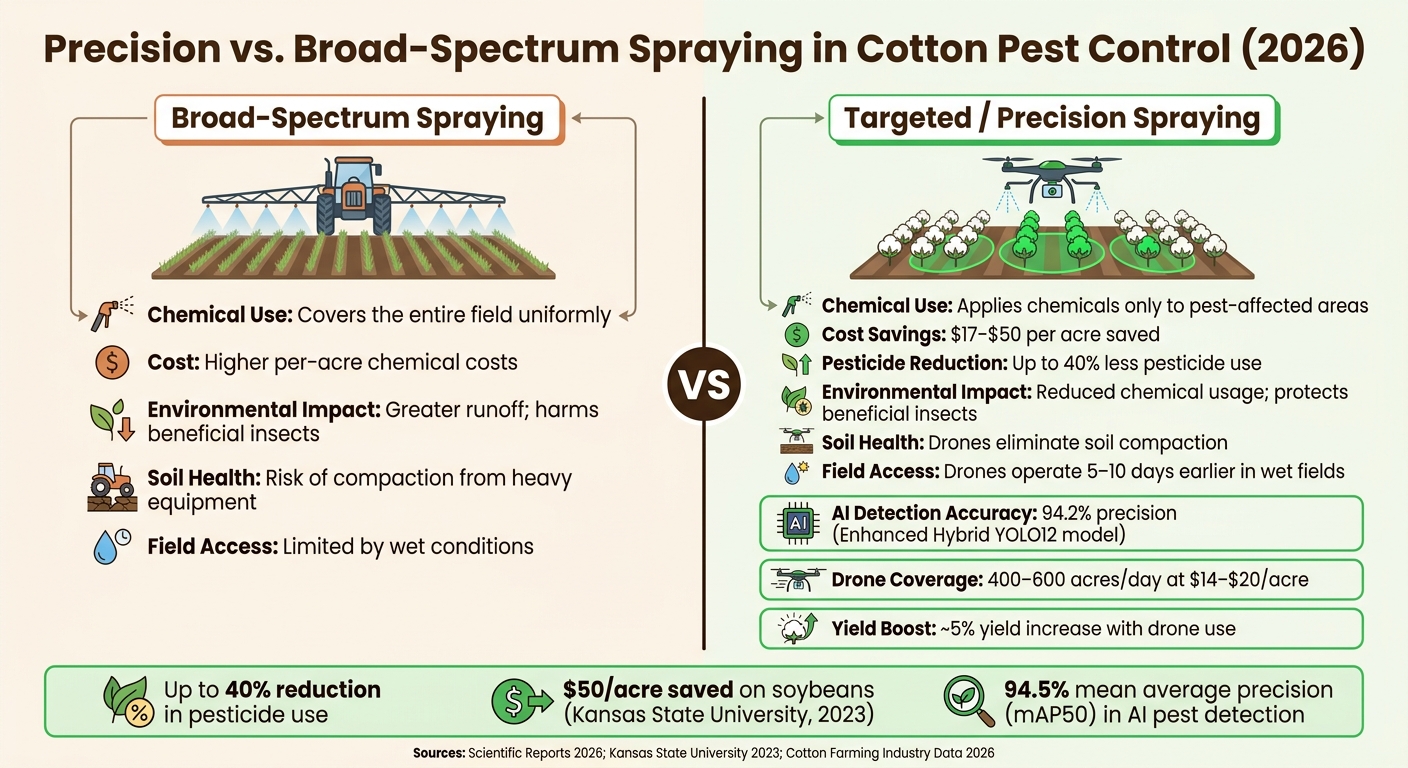 Precision vs. Broad-Spectrum Spraying: Cotton Pest Control Comparison 2026