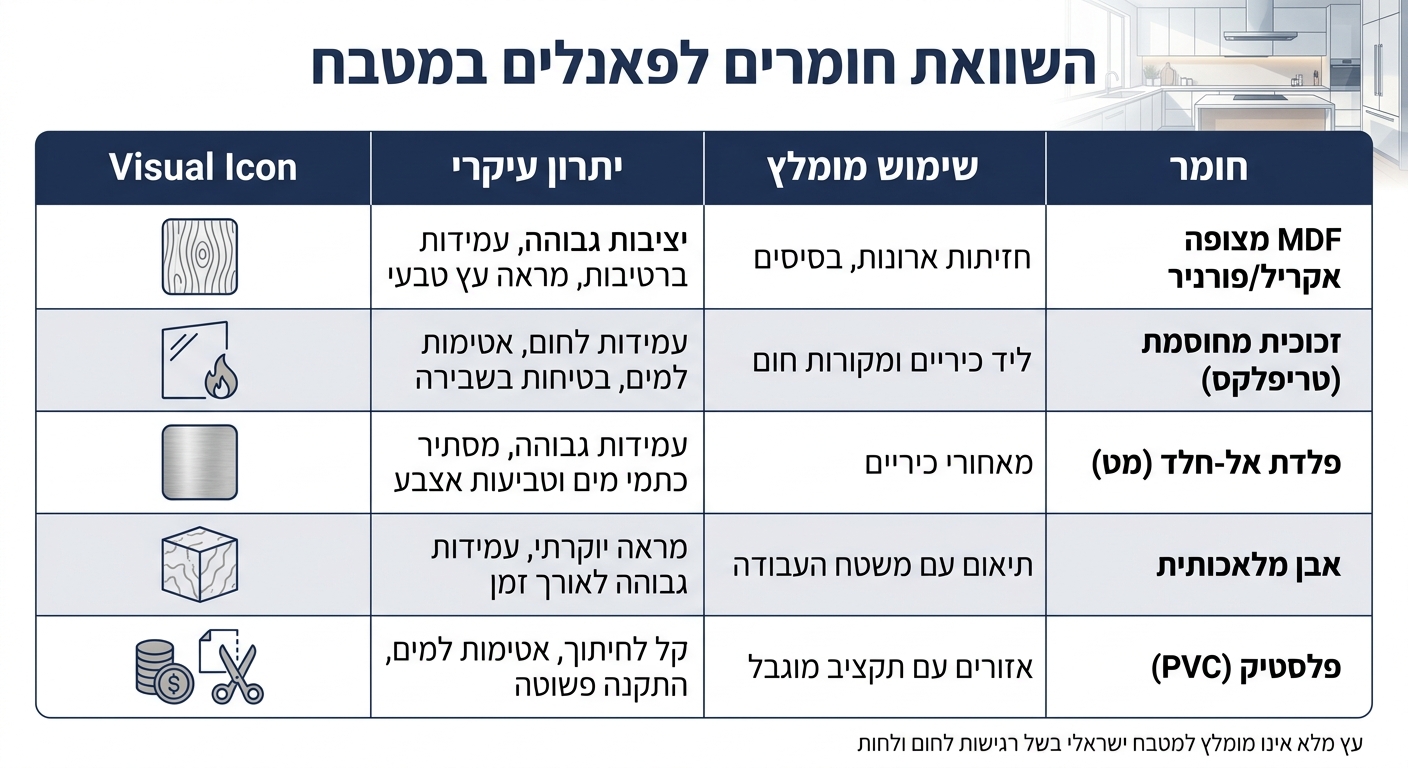 השוואת חומרים לפאנלים במטבח: מדריך בחירה מהיר