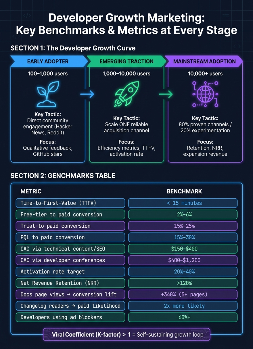 Developer Growth Marketing: Key Benchmarks & Metrics at Every Stage