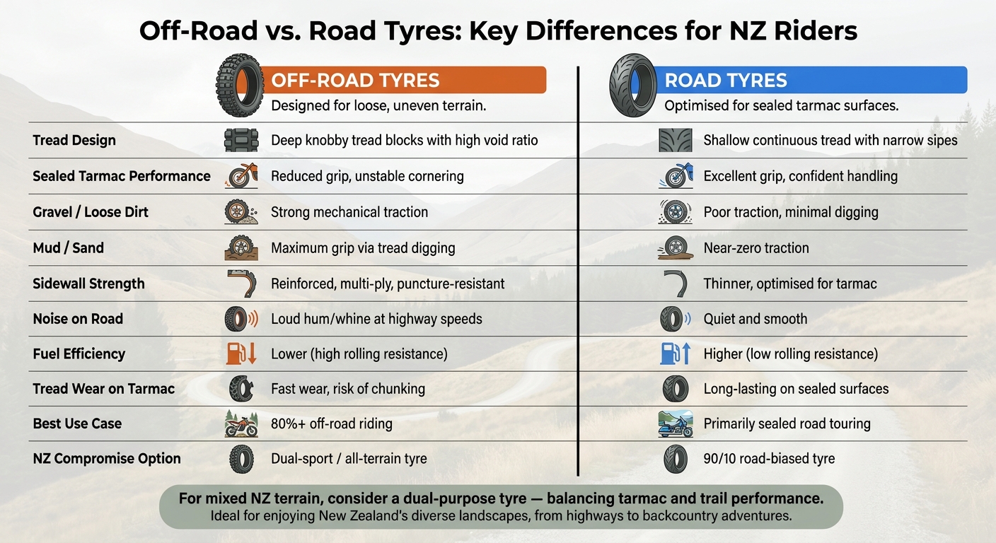 Off-Road vs. Road Tyres: Side-by-Side Comparison for NZ Riders