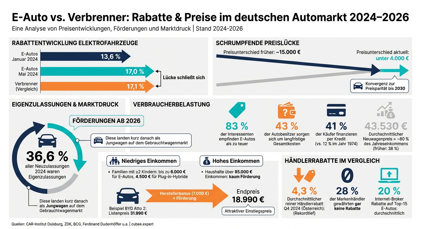 E-Auto vs. Verbrenner: Rabatte & Preise im deutschen Automarkt 2024–2026
