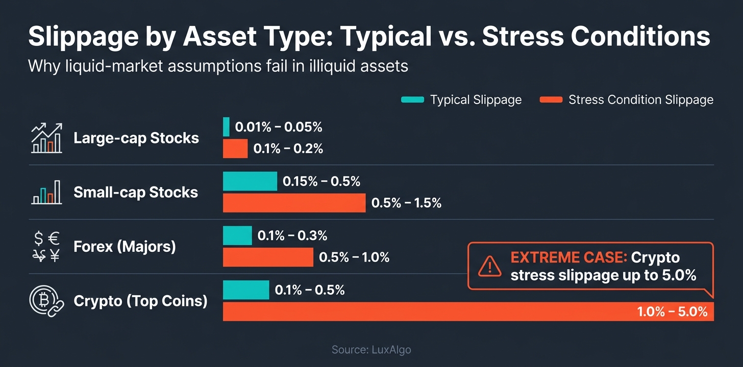 Slippage by Asset Type: Typical vs. Stress Conditions