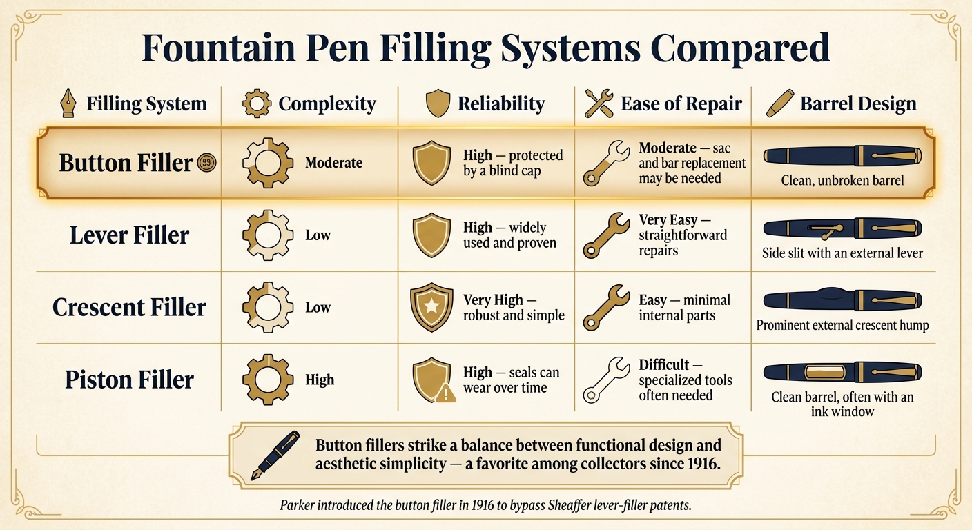 Fountain Pen Filling Systems Compared: Button Filler vs. Lever, Crescent & Piston