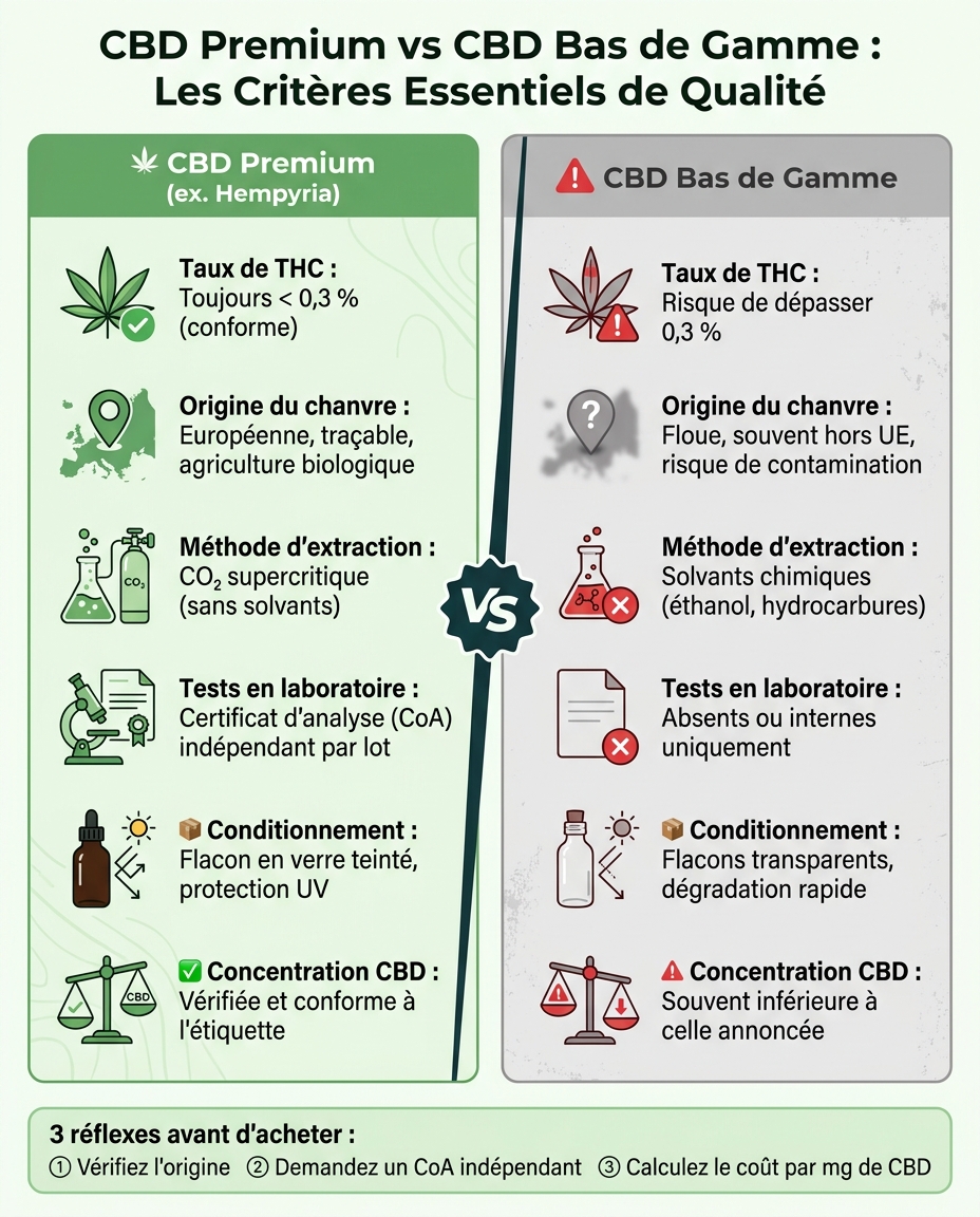 CBD Premium vs CBD Bas de Gamme : Comparatif Qualité