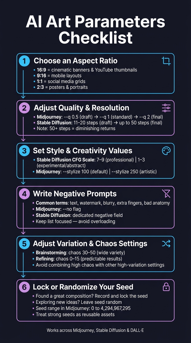AI Art Parameters Checklist: 6-Step Workflow for Consistent Results