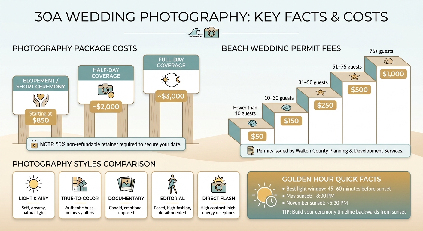 30A Wedding Photography Packages & Beach Permit Fees at a Glance