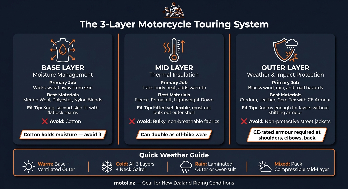 Motorcycle Layering System: 3-Layer Guide for All-Weather Riding