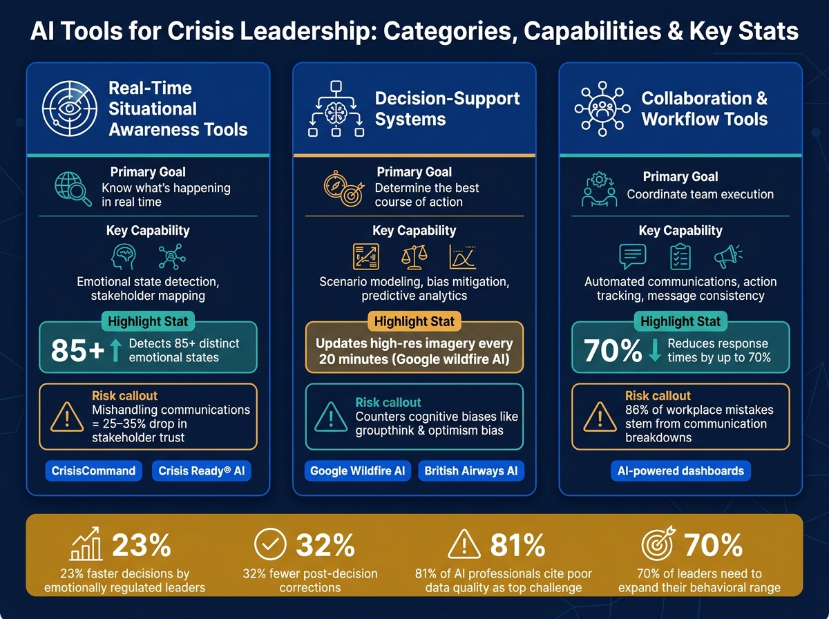 AI Tools for Crisis Leadership: Categories, Capabilities & Key Stats