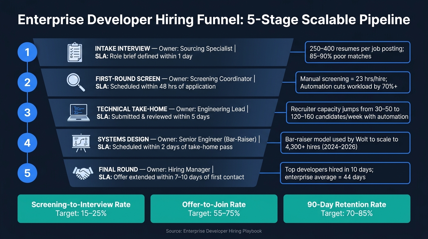 Enterprise Developer Hiring Funnel: 5-Stage Scalable Pipeline
