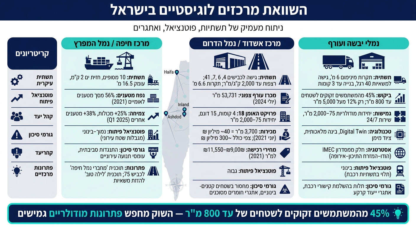 השוואת מרכזים לוגיסטיים בישראל: חיפה, אשדוד ונמלי יבשה