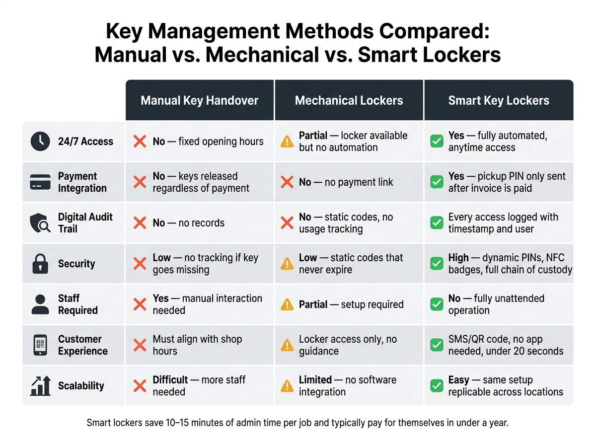 Smart Key Lockers vs. Manual & Mechanical Systems: Auto Repair Shop Comparison