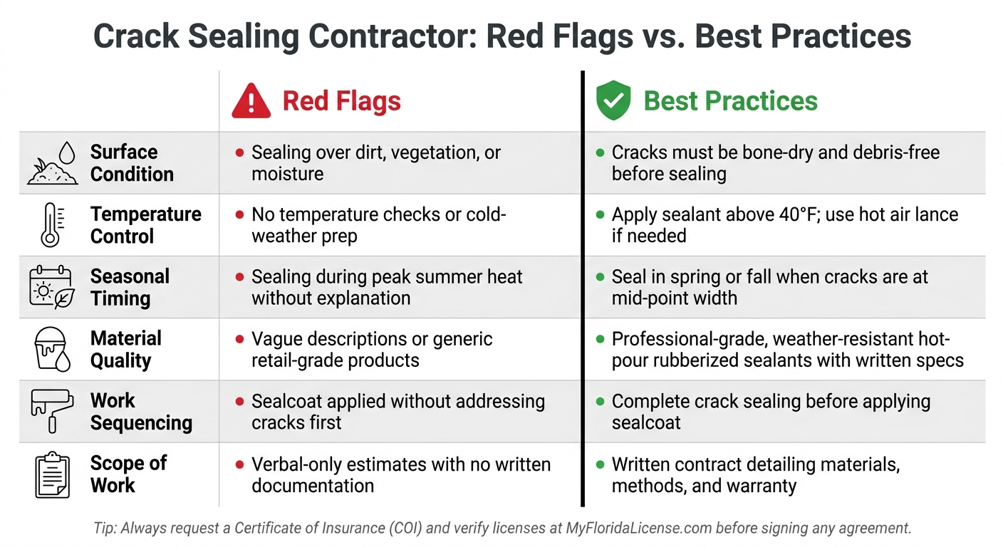 Crack Sealing Contractor Vetting Checklist: Red Flags vs. Best Practices