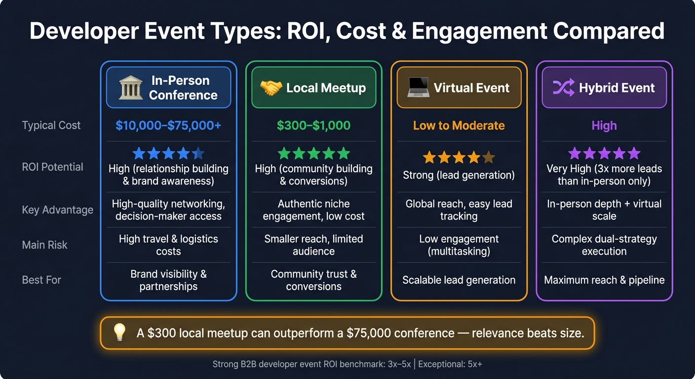 Developer Event Types: ROI, Cost & Engagement Compared