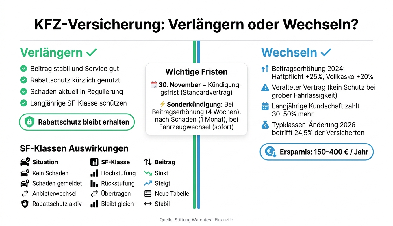 KFZ-Versicherung verlängern vs. wechseln – Entscheidungshilfe