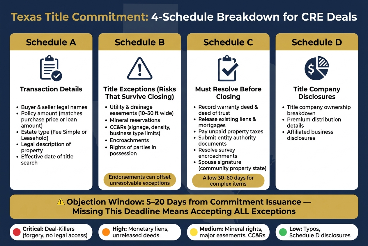 Texas Title Commitment: 4-Schedule Breakdown for CRE Deals