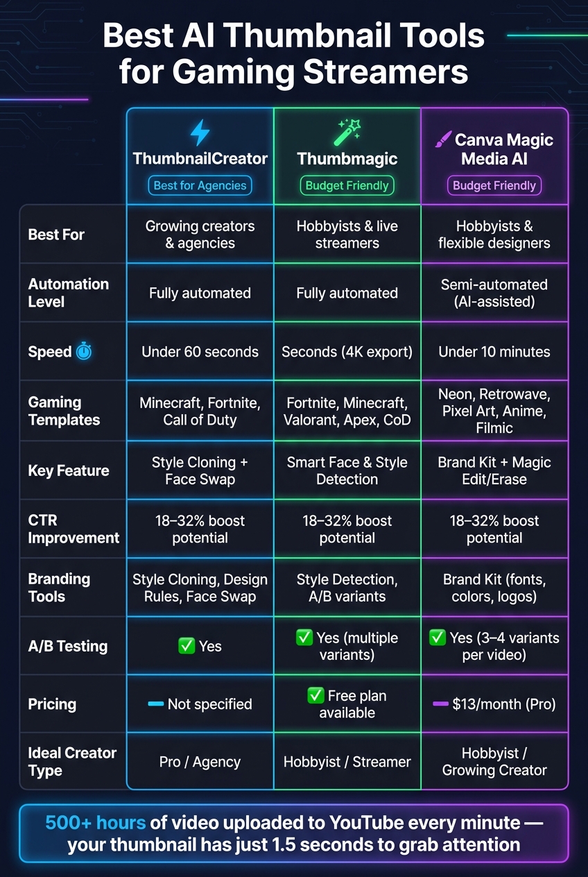 Best AI Thumbnail Tools for Gaming Streamers: Side-by-Side Comparison