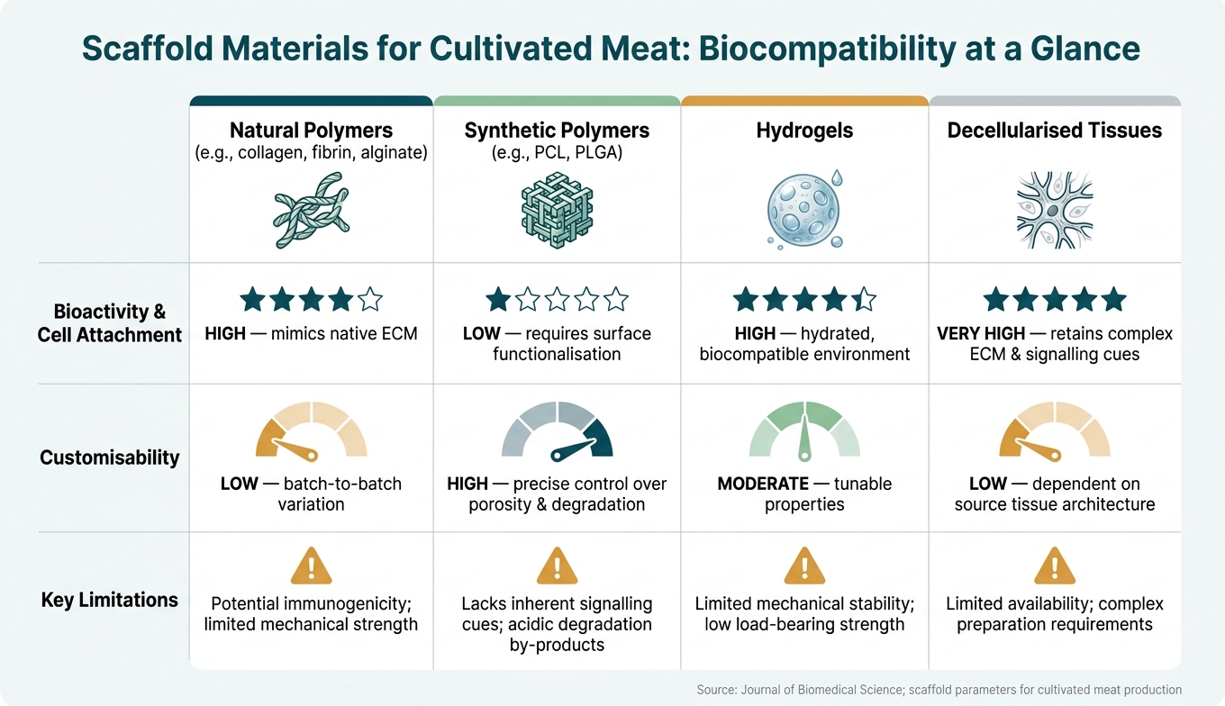 Scaffold Materials for Cultivated Meat: Biocompatibility Comparison