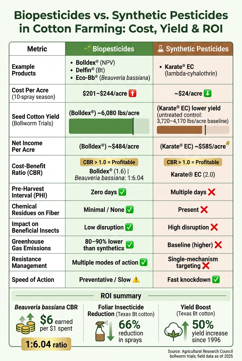 Biopesticides vs. Synthetic Pesticides in Cotton Farming: ROI & Performance