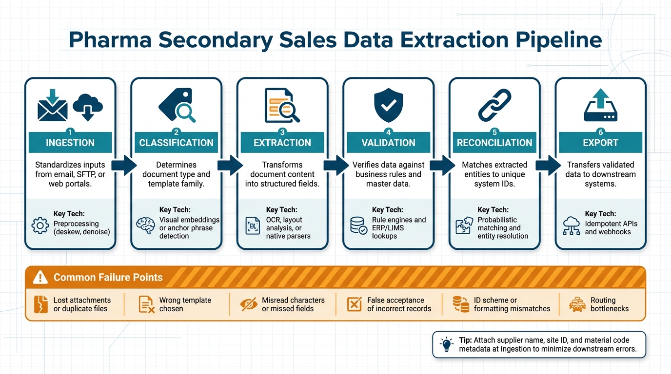 Pharma Secondary Sales Data Extraction Pipeline: 6 Key Stages