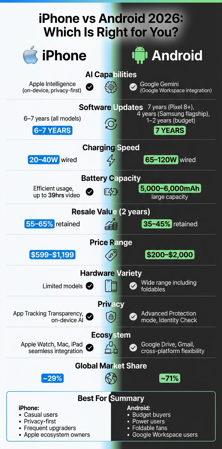 iPhone vs Android 2026: Full Feature Comparison