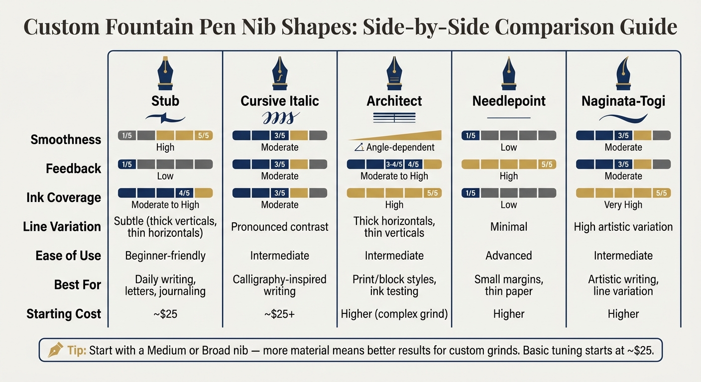 Custom Fountain Pen Nib Shapes: Side-by-Side Comparison Guide