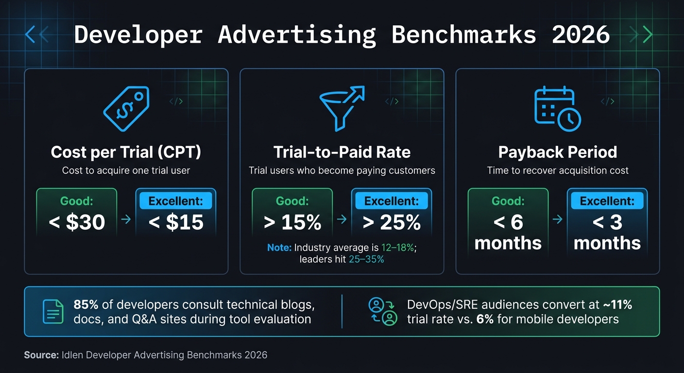 Developer Ad Campaign Metrics: Good vs. Excellent Benchmarks 2026