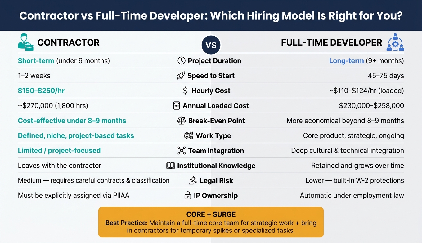 Contractor vs Full-Time Developer: Cost, Speed & Fit Comparison