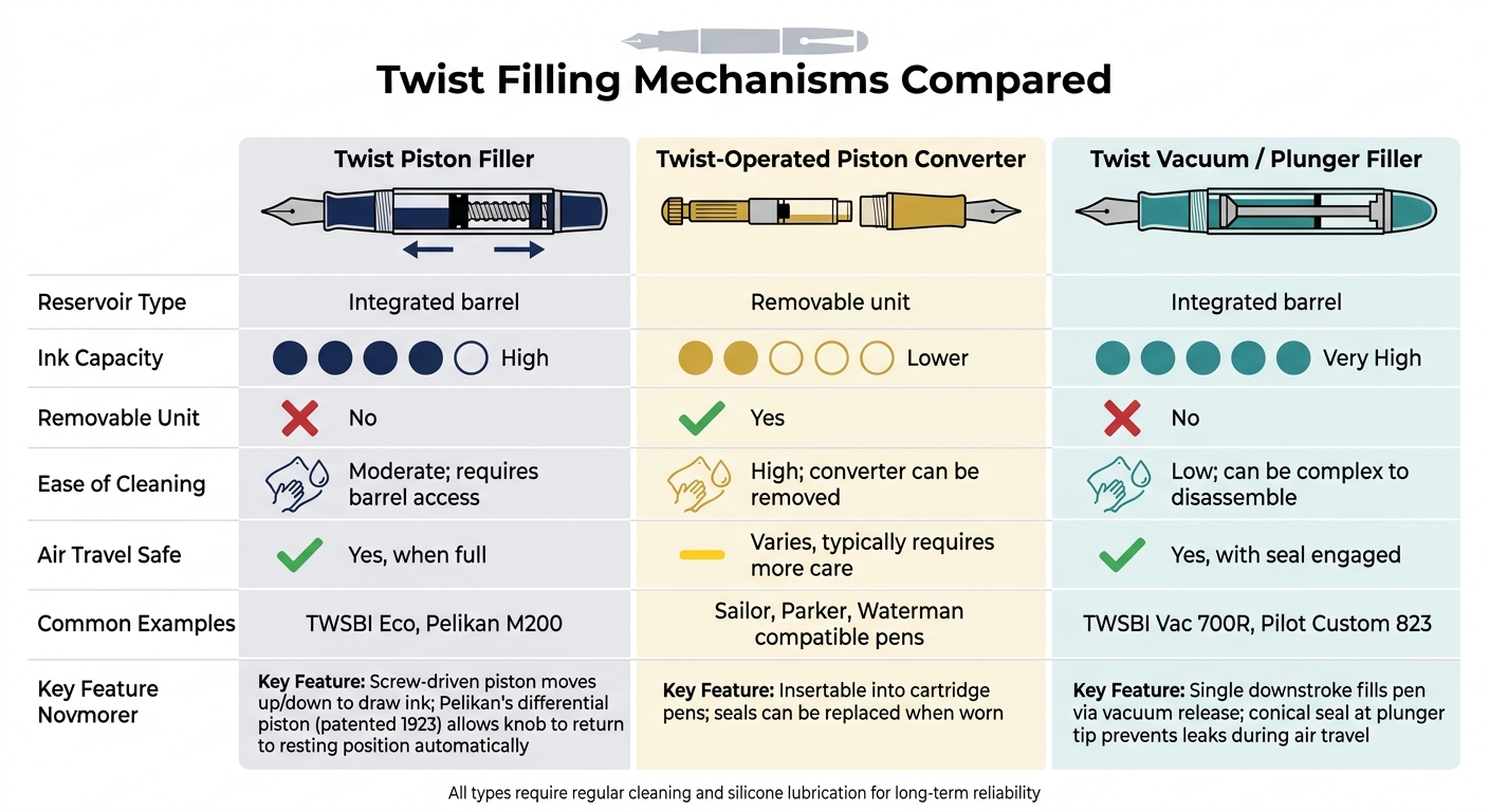Twist Filling Mechanisms Compared: Piston vs. Converter vs. Vacuum