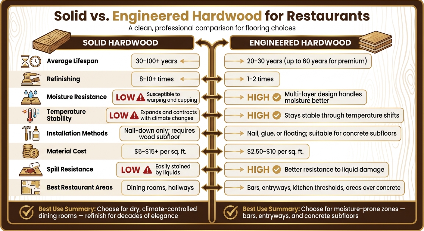 Solid vs. Engineered Hardwood for Restaurants: Side-by-Side Comparison
