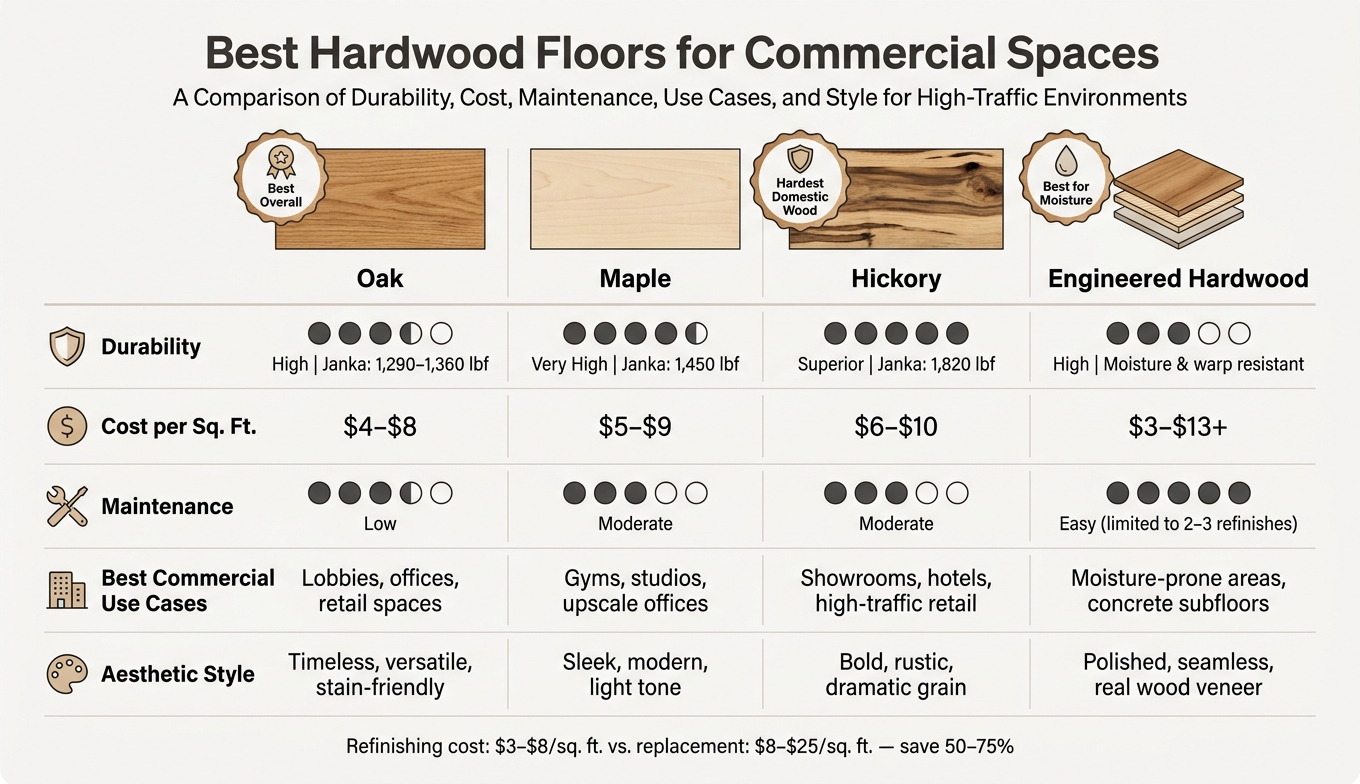 Best Hardwood Floors for Commercial Spaces: Side-by-Side Comparison