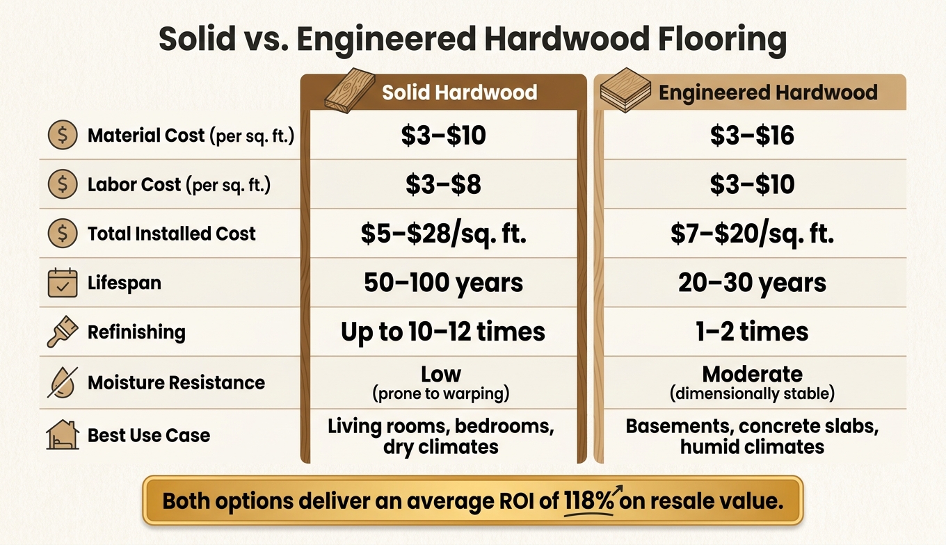 Solid vs. Engineered Hardwood Flooring: Cost & Feature Comparison