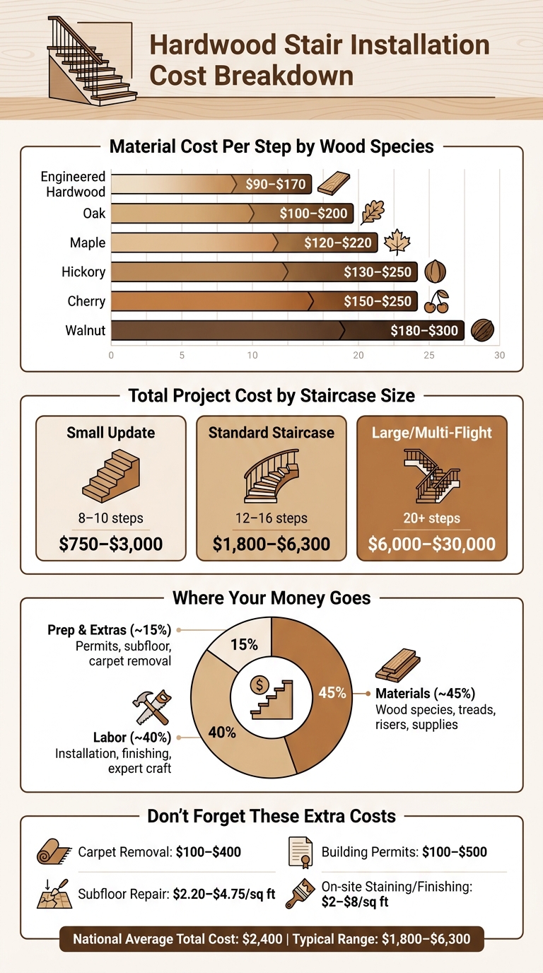 Hardwood Floor Stair Installation Cost Breakdown by Wood Type & Design