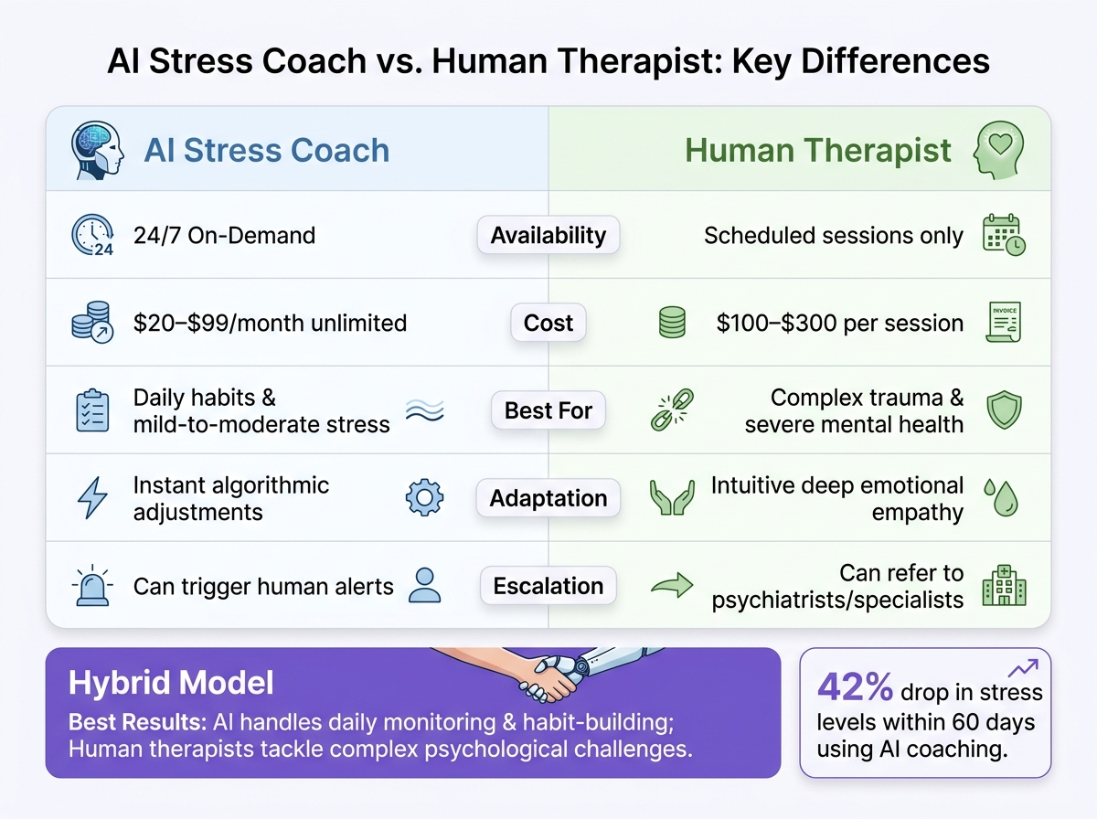 AI Stress Coach vs. Human Therapist: Key Differences