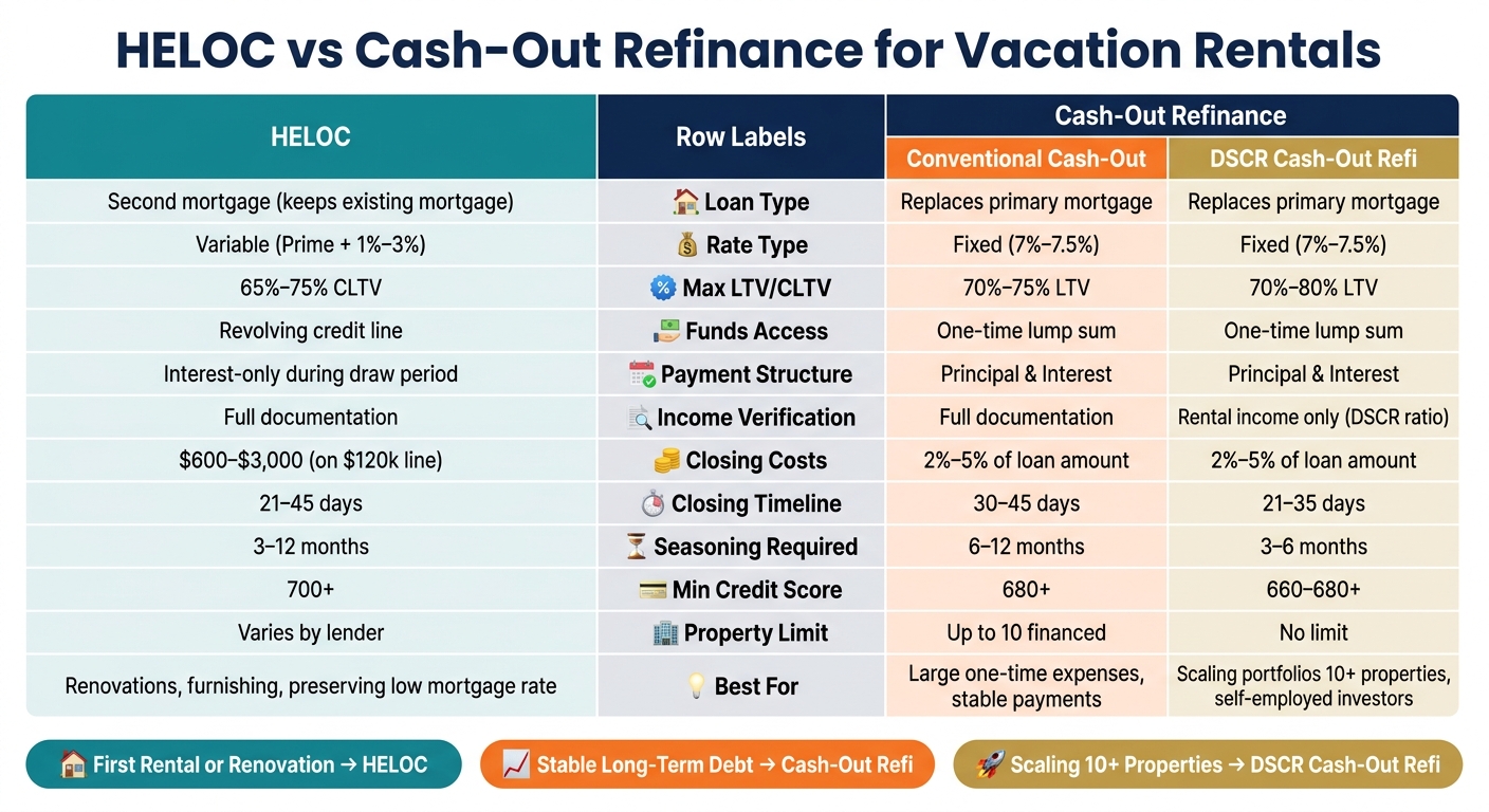 HELOC vs Cash-Out Refinance for Vacation Rentals: Side-by-Side Comparison
