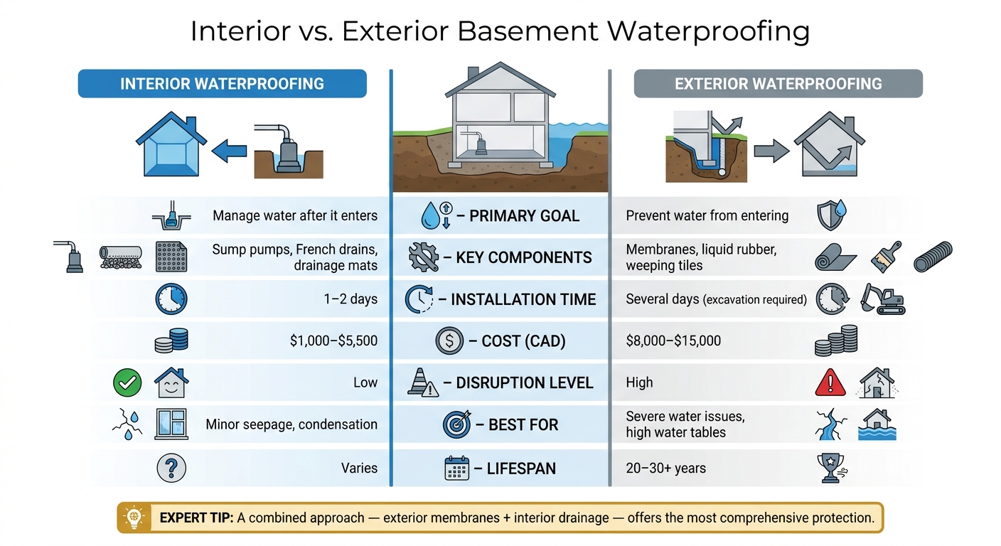Interior vs. Exterior Basement Waterproofing: Side-by-Side Comparison