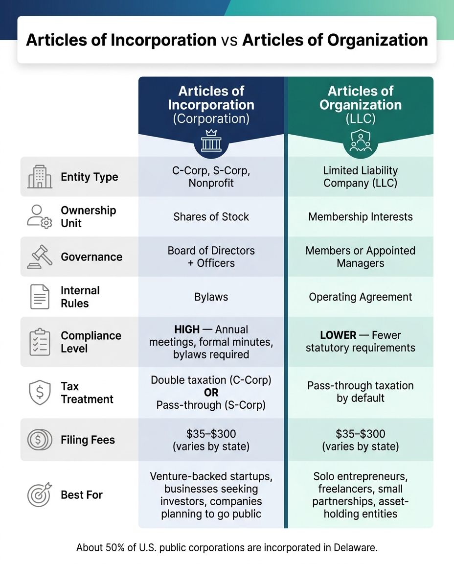 Articles of Incorporation vs Articles of Organization: LLC vs Corporation Comparison