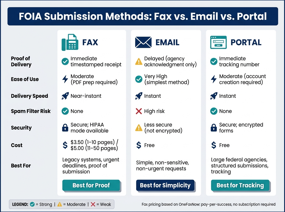 FOIA Submission Methods: Fax vs Email vs Portal Compared