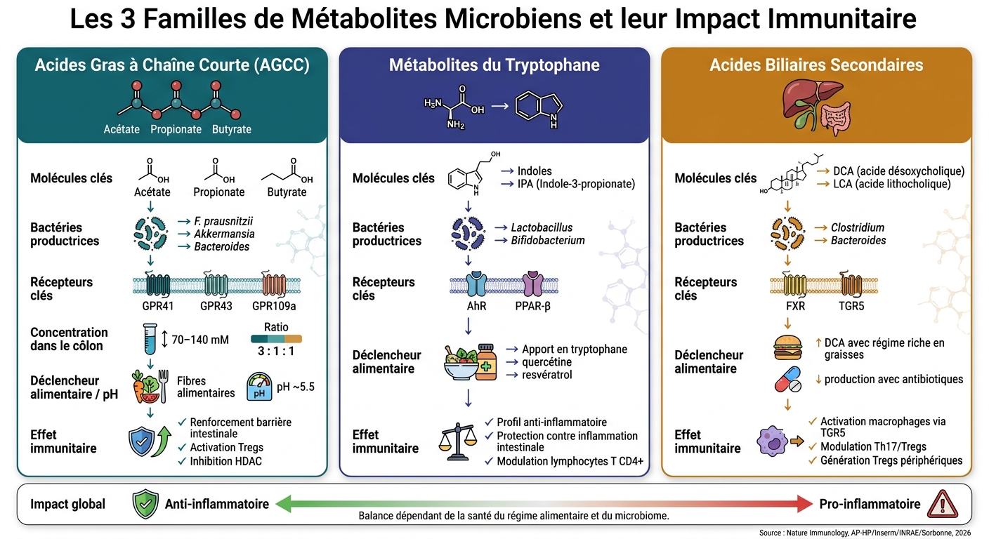 Les 3 Familles de Métabolites Microbiens et leur Impact Immunitaire