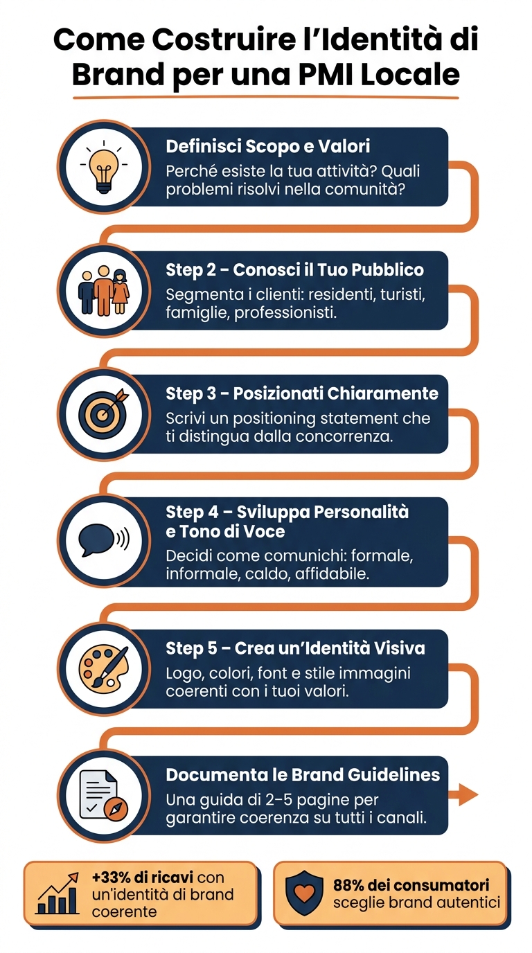 Come creare un'identità di brand per pmi locali 1 Come costruire l'identità di brand per una pmi locale: 6 passi fondamentali