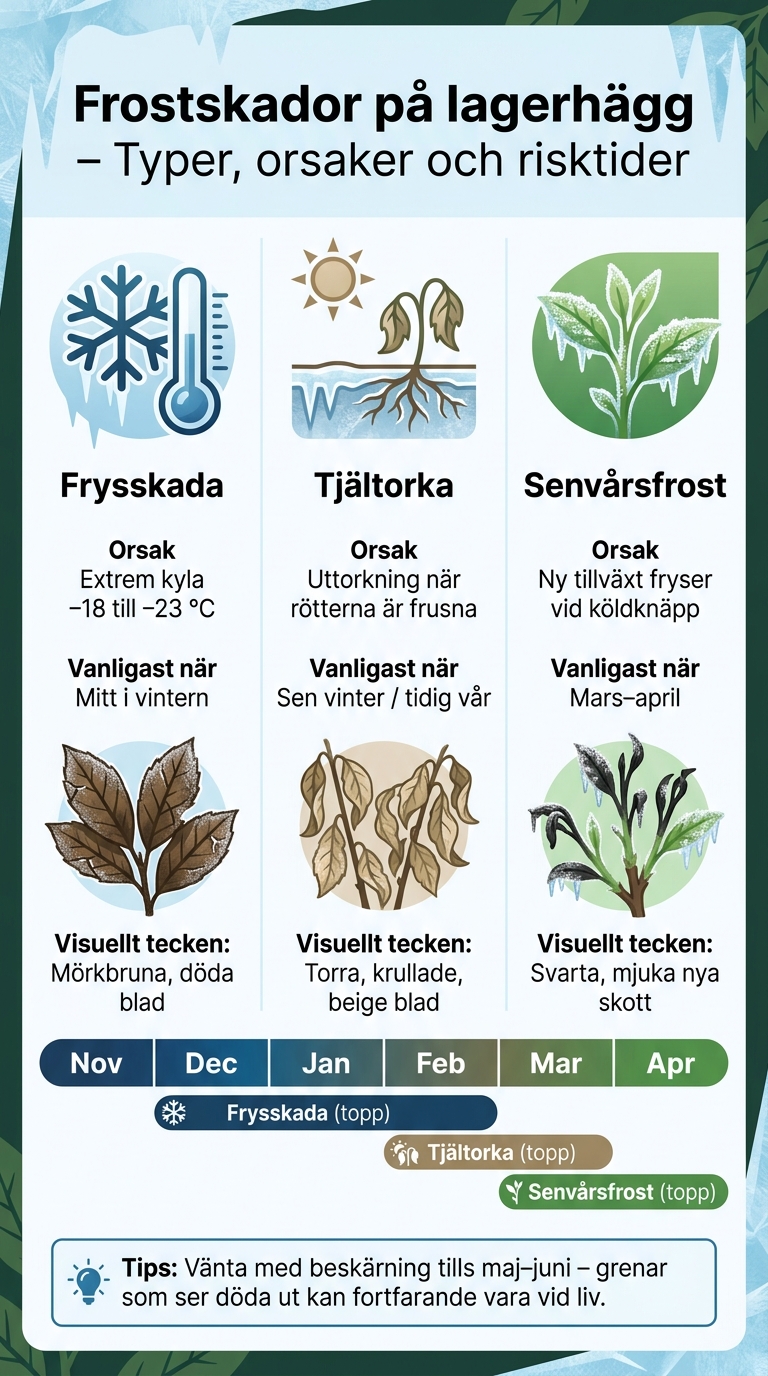 Frostskador på lagerhägg – 3 typer, orsaker och när de uppstår