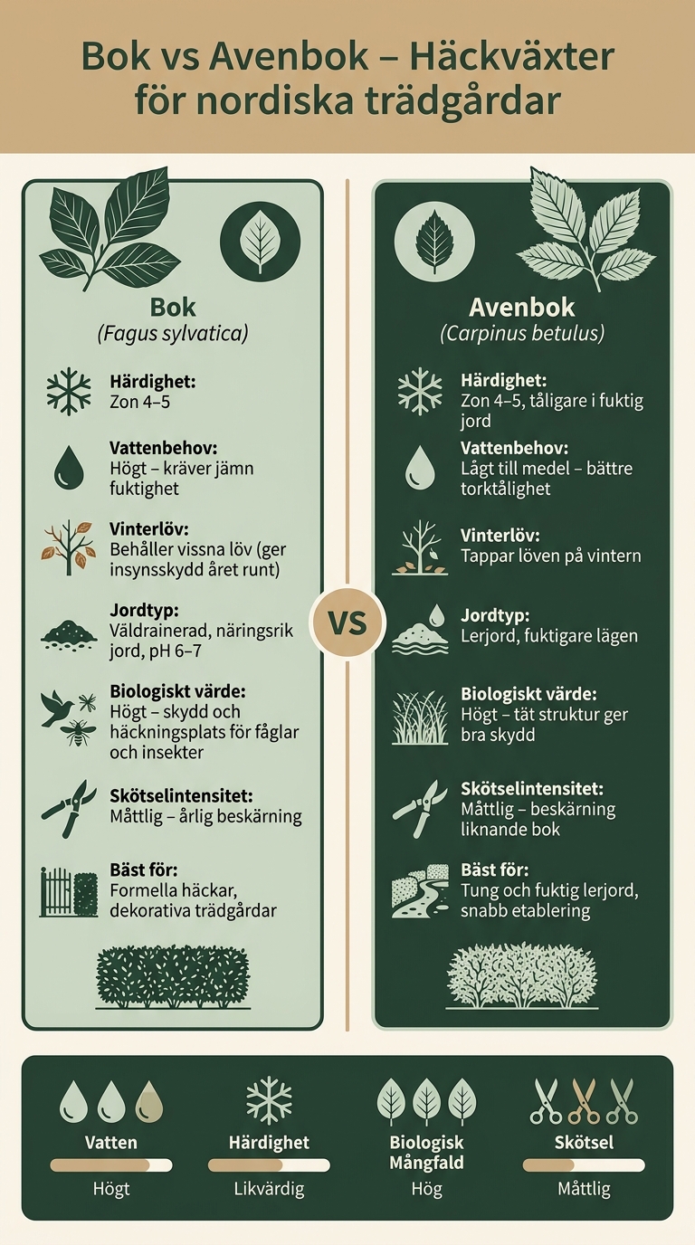 Bok vs Avenbok – Jämförelse av häckväxter för nordiska trädgårdar