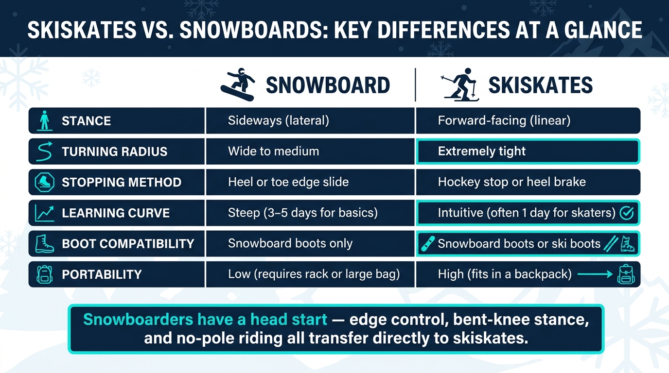 Skiskates vs. Snowboards: Key Differences at a Glance