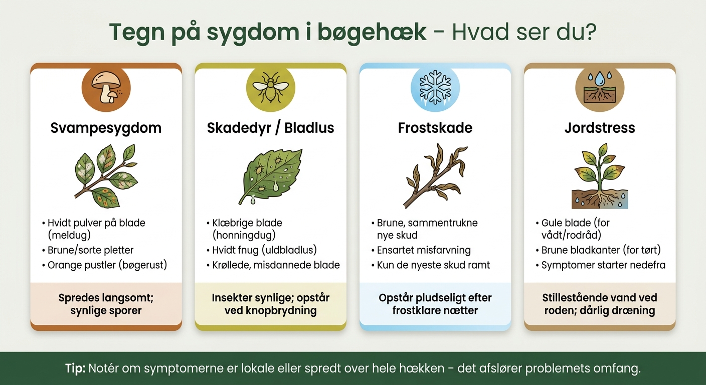 Tegn på sygdom i bøgehæk: Årsager og symptomer