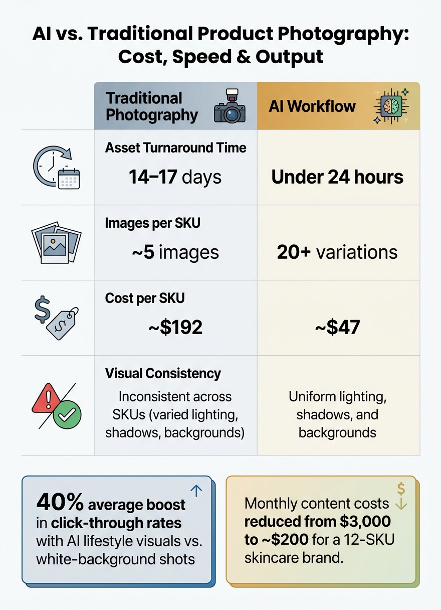 AI vs. Traditional Product Photography: Cost, Speed & Output